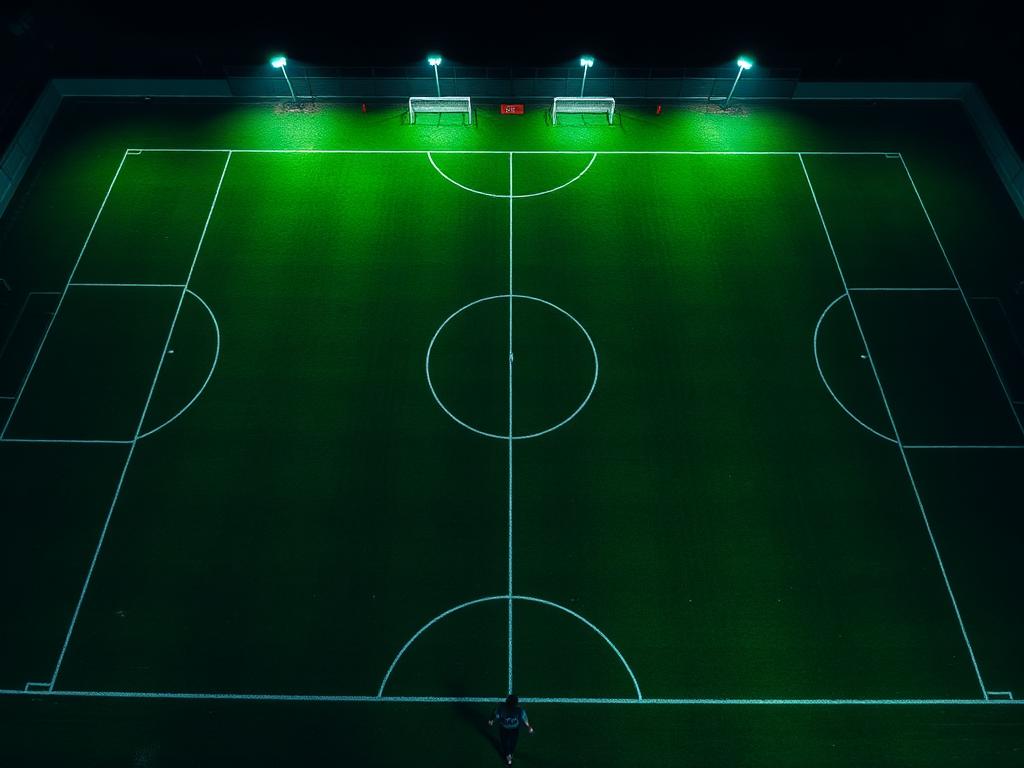 Campo de futebol iluminado à noite